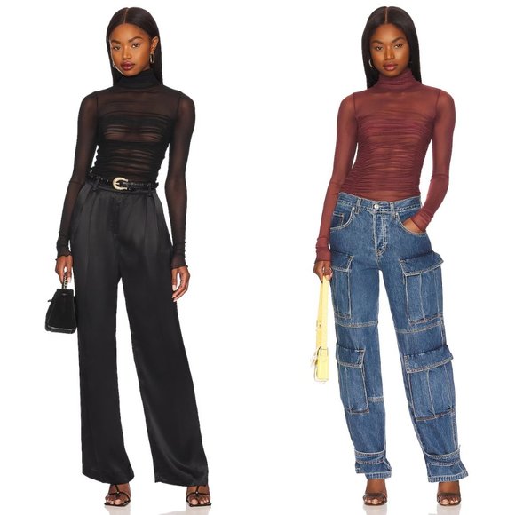 FREE PEOPLE Women's sz Small Under It All Ruched Long Sleeve Mesh Bodysuit Pink - Picture 10 of 13